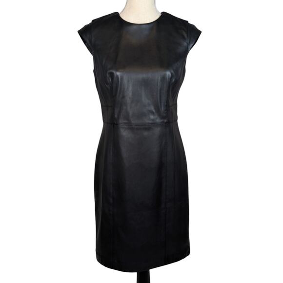 Ann Taylor Faux Leather Sheath Dress Black Size 6 - Picture 1 of 16